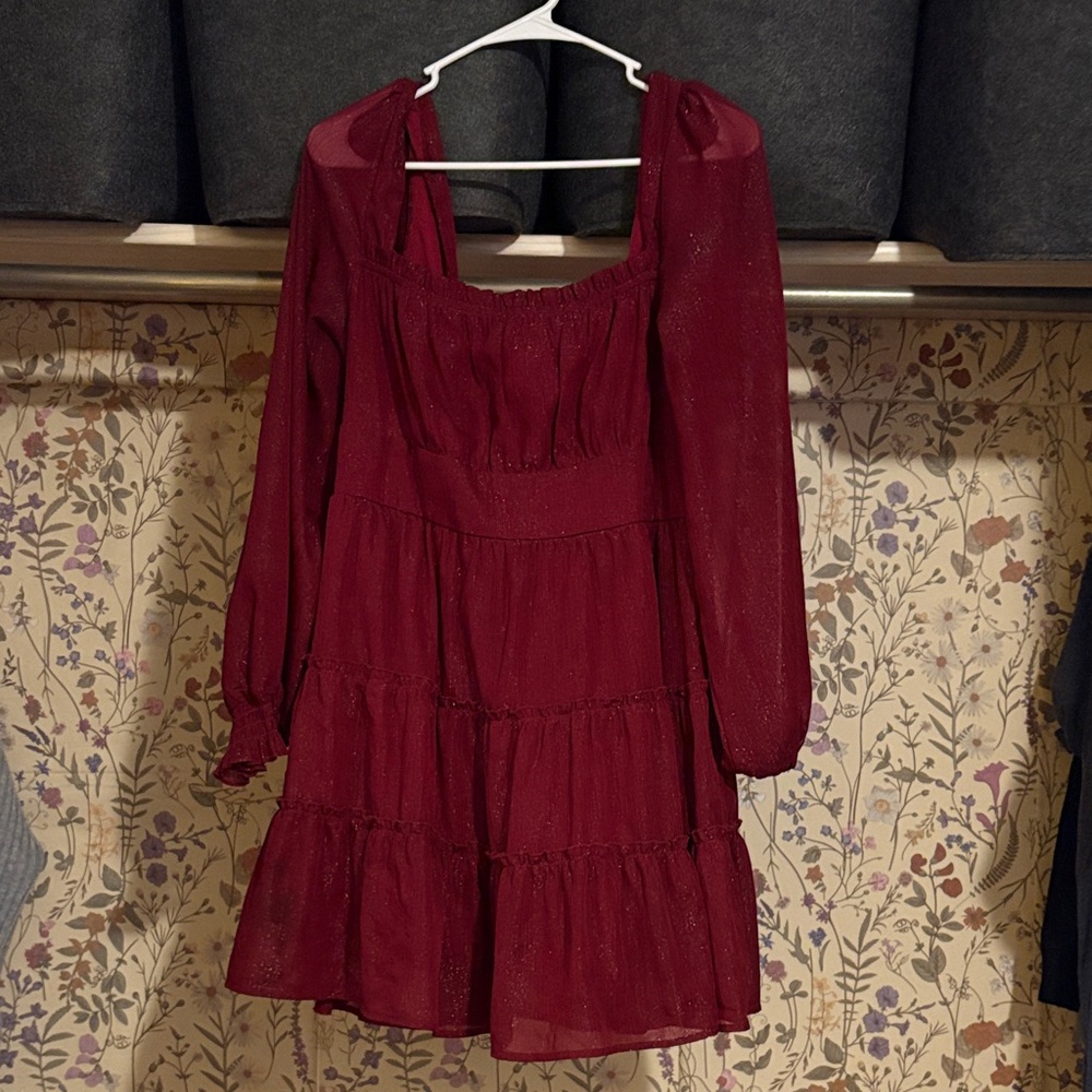 Altar’d State Elegant Burgundy Long-Sleeve Dress